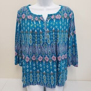 Kim Rogers Womens Pleated Blue Top Size Petite PXL